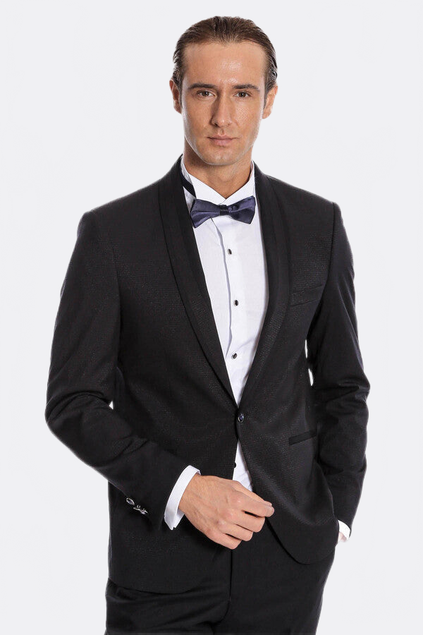Navy Blue Shawl Lapel Tuxedo by Wessi – side view