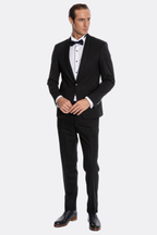 Navy Blue Shawl Lapel Tuxedo by Wessi – close up view