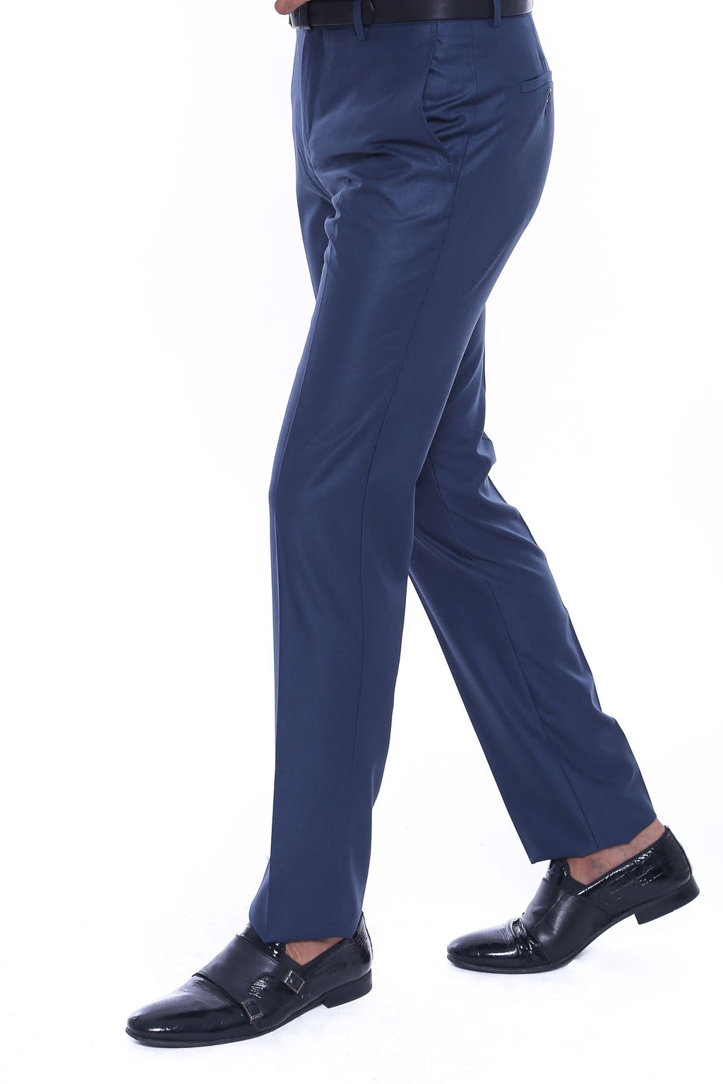 Navy Blue Slim Fit Plain Men Pants – side view