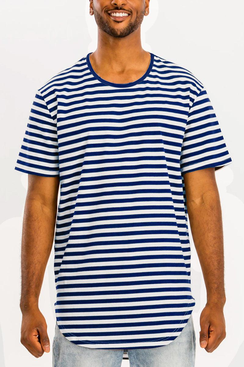 Men's Shirts - Tee's Navy Blue Striped Round Neck Tshirt