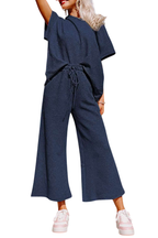 Vacation Outfits for Women - Navy Blue Textured Loose Fit T