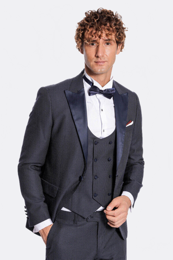 Navy Blue Tuxedo Suit – styled view