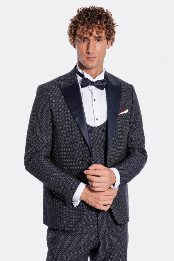 Navy Blue Tuxedo Suit – close up view