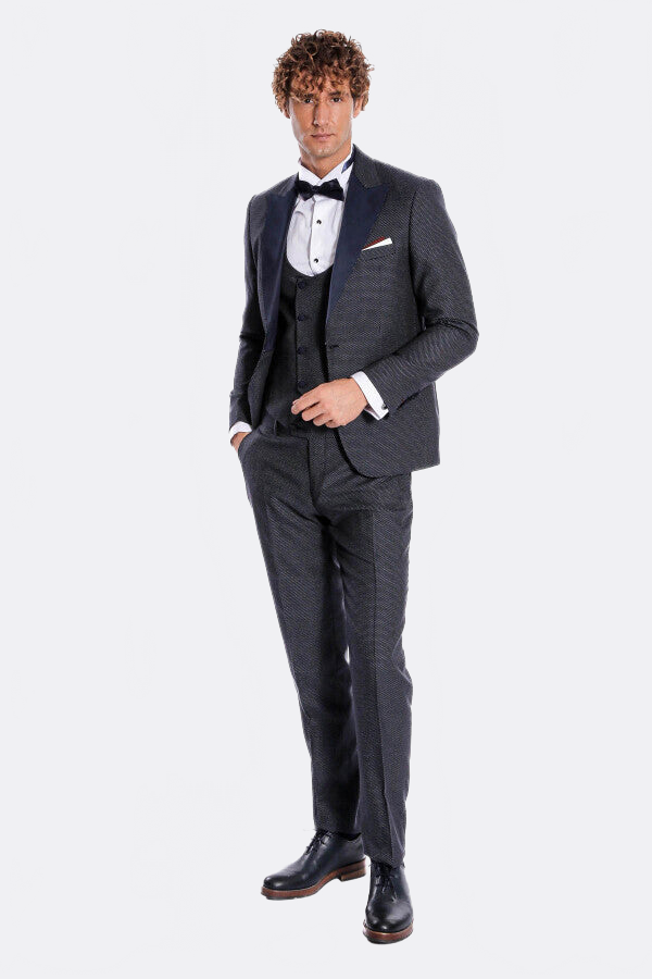 Navy Blue Tuxedo Suit – fabric detail view
