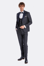 Navy Blue Tuxedo Suit – fabric detail view