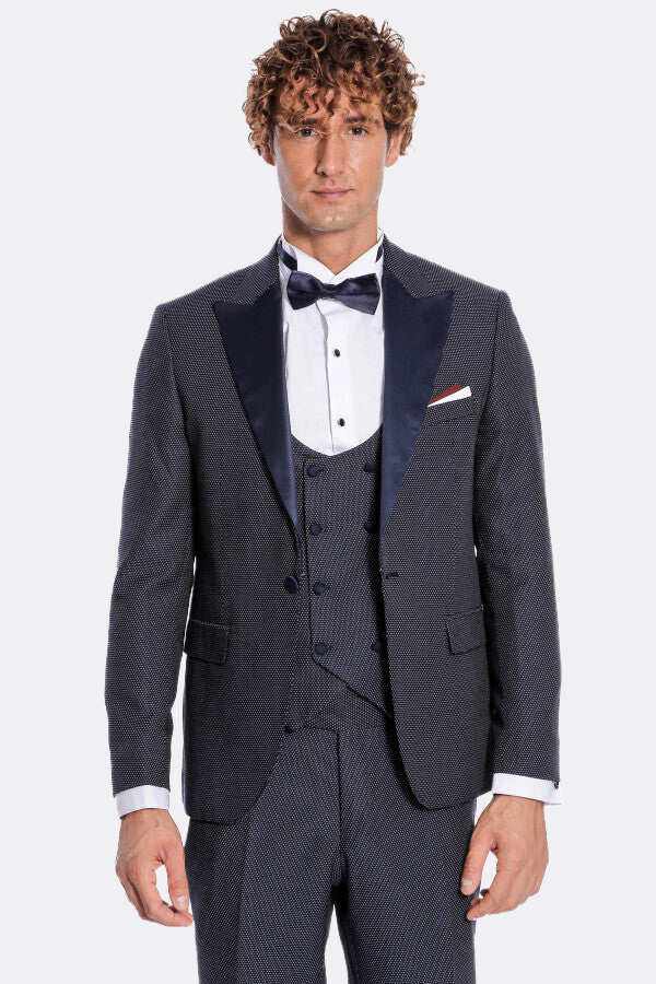 Navy Blue Tuxedo Suit – angled view