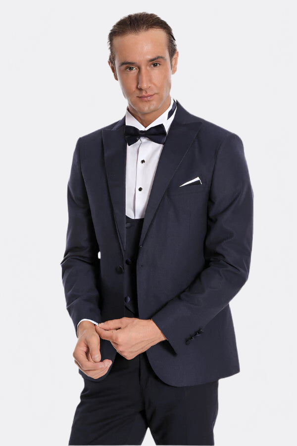 Navy Blue Vested Tuxedo – front view
