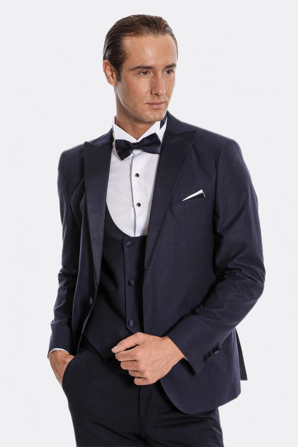 Navy Blue Vested Tuxedo – styled view