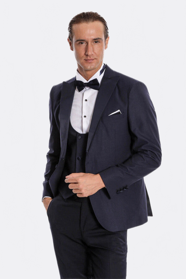 Navy Blue Vested Tuxedo – full look view
