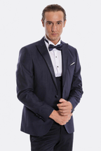 Navy Blue Vested Tuxedo – collar detail view
