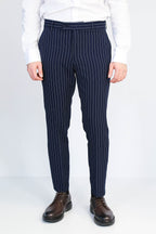 Navy Blue White Pinstripe Slim Fit Dress Trousers – detail view
