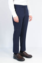 Navy Blue White Pinstripe Slim Fit Dress Trousers – side view