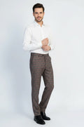 Navy Burgundy Checkered Fabric Trousers – front view