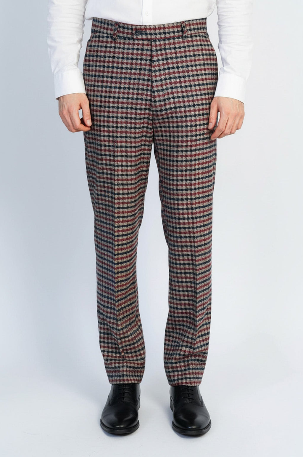 Navy Burgundy Checkered Fabric Trousers – detail view