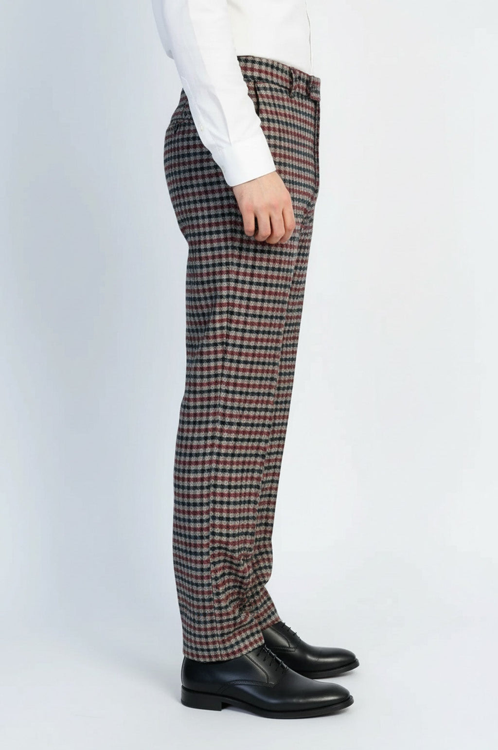 Navy Burgundy Checkered Fabric Trousers – side view