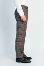 Navy Burgundy Checkered Fabric Trousers – side view