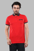 Navy Detailed Men's Polo T-Shirt Red – front view