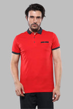 Navy Detailed Men's Polo T-Shirt Red – front view