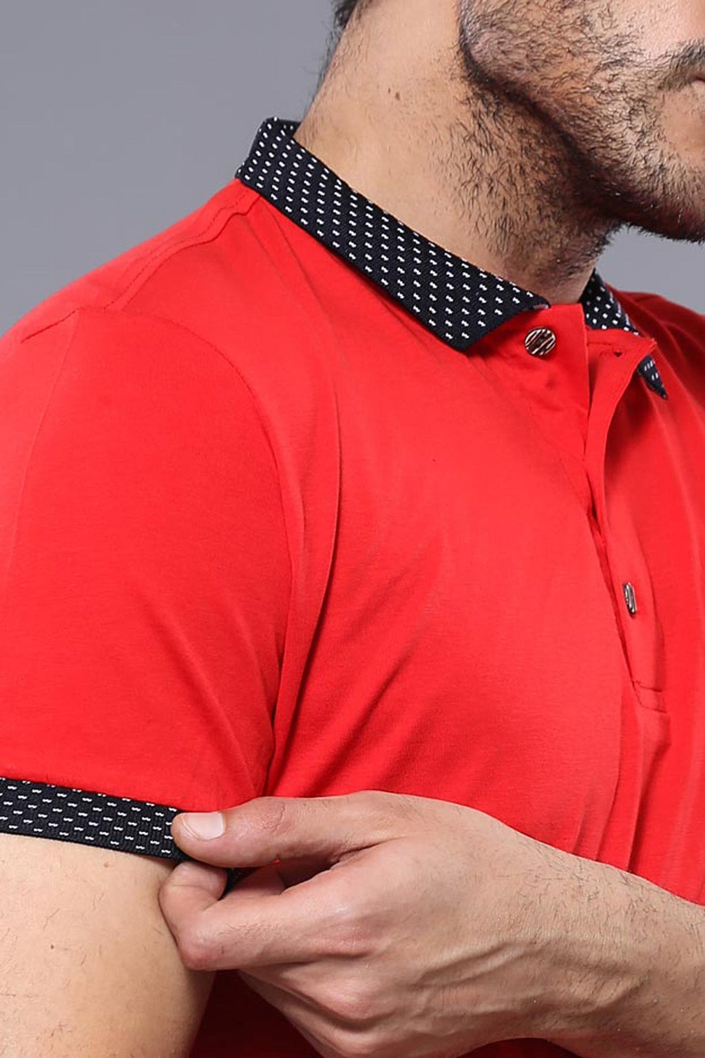 Navy Detailed Men's Polo T-Shirt Red – detail view