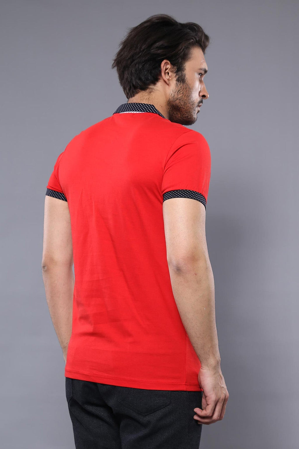 Navy Detailed Men's Polo T-Shirt Red – side view