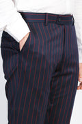 Navy Red Pinstripe Slim Fit Dress Trousers – front view