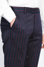 Navy Red Pinstripe Slim Fit Dress Trousers – front view