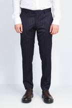 Navy Red Pinstripe Slim Fit Dress Trousers – detail view