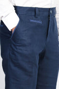 Navy Solid Slim Fit Dress Trousers – front view