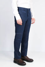 Navy Solid Slim Fit Dress Trousers – side view