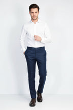 Navy Solid Slim Fit Dress Trousers – styled view