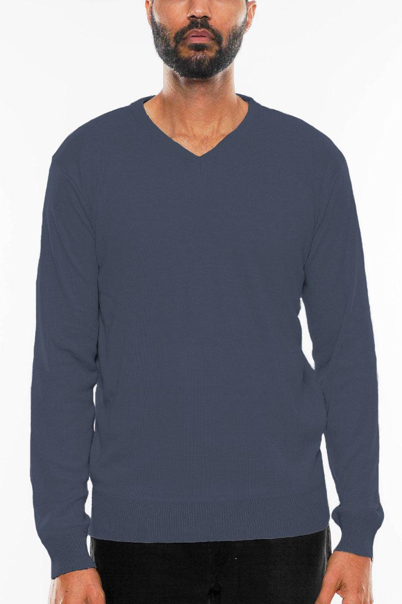 Men's Clothing Navy Vneck Knit Pullover Sweater