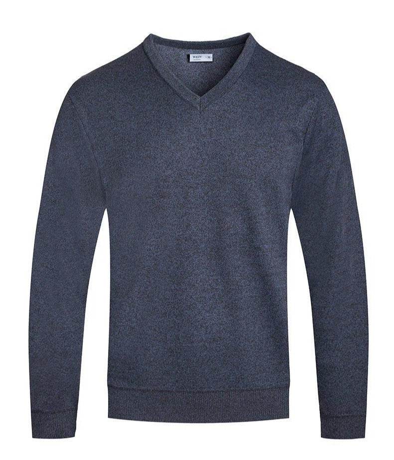 Navy Vneck Knit Pullover Sweater - VacationGrabs