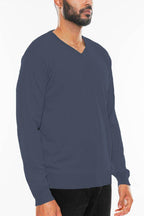 Navy Vneck Knit Pullover Sweater - VacationGrabs