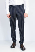 Navy White Pinstripe Slim Fit Dress Trousers – detail view