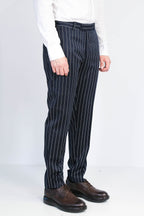 Navy White Pinstripe Slim Fit Dress Trousers – side view