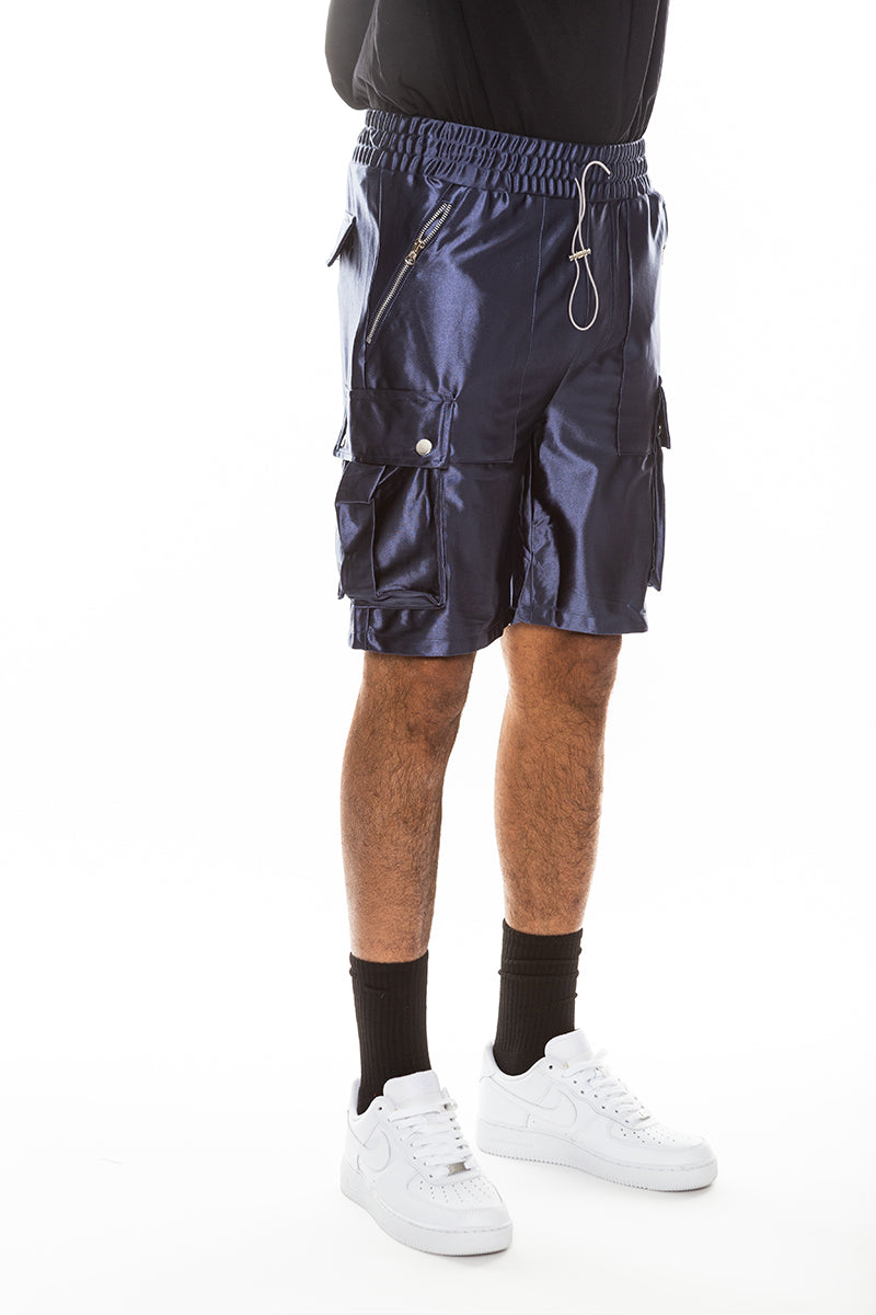Men's Satin Cargo Shorts with Snap Pockets & Drawstring