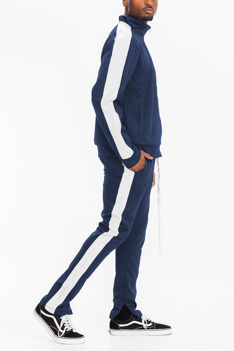 Men's Single Stripe Track Suit – Full Zip Jacket & Pants