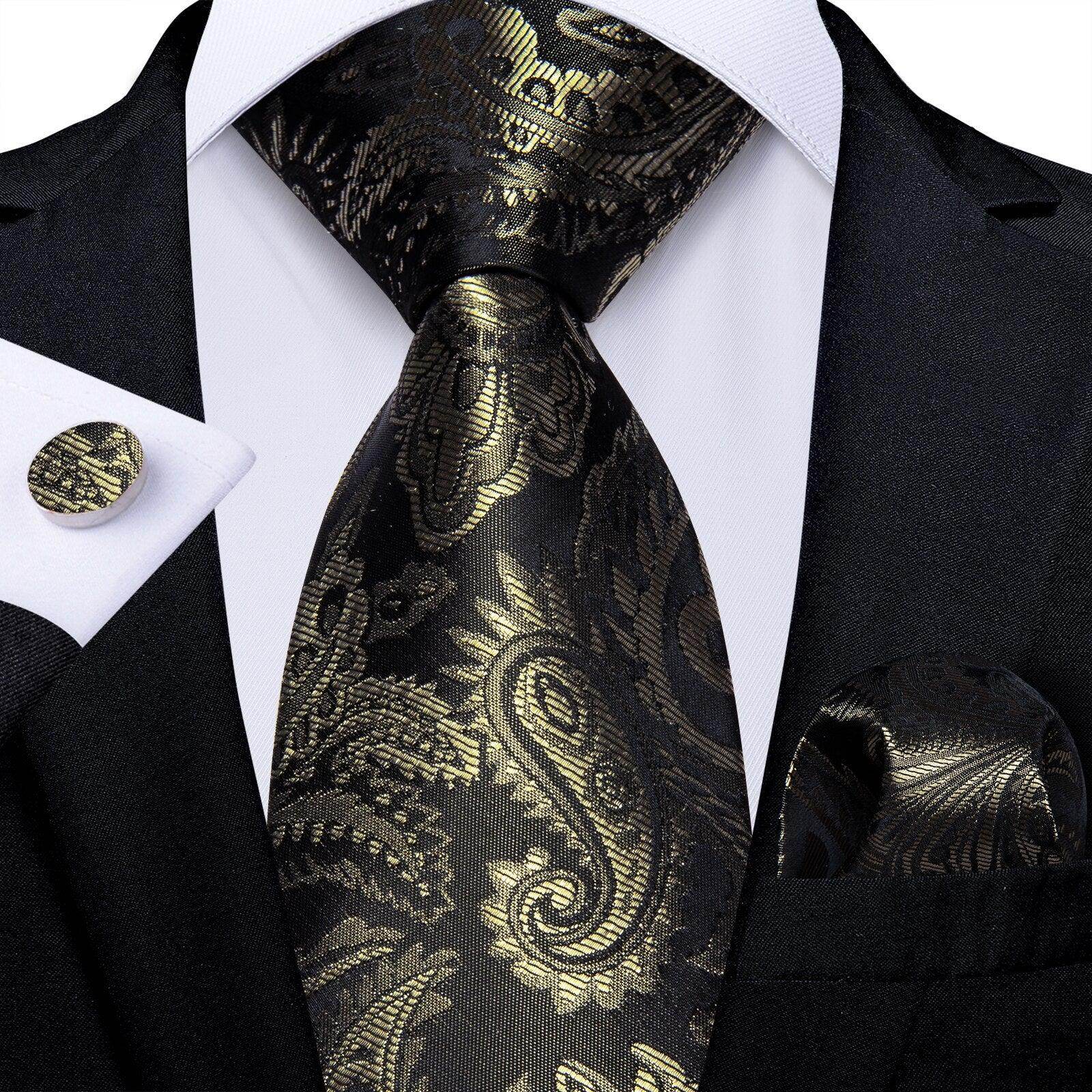 Neck Tie Set Handkerchief Cufflinks Gift For Men - VacationGrabs