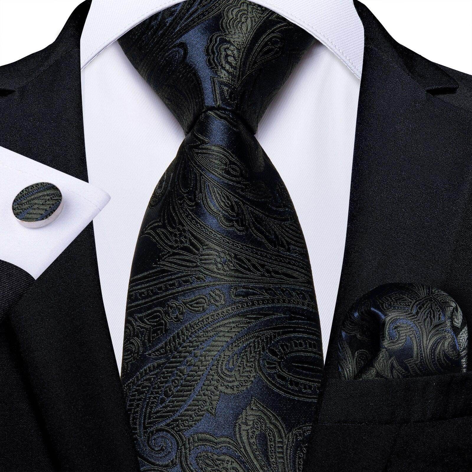 Neck Tie Set Handkerchief Cufflinks Gift For Men - VacationGrabs