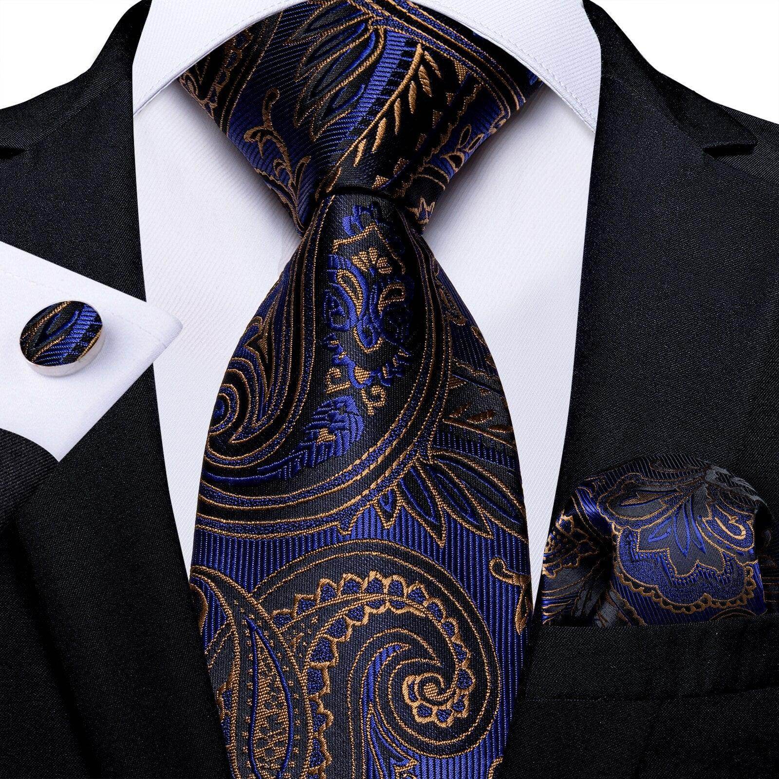 Neck Tie Set Handkerchief Cufflinks Gift For Men - VacationGrabs