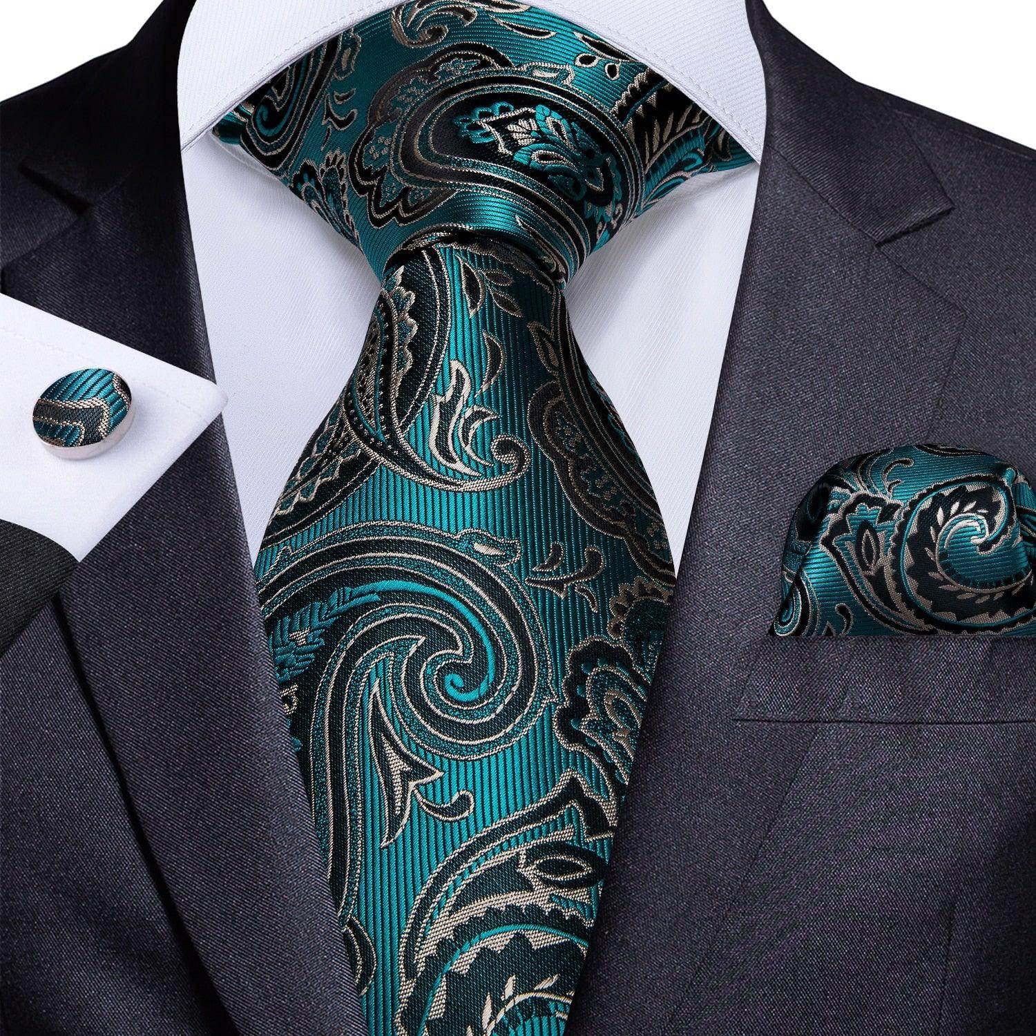 Neck Tie Set Handkerchief Cufflinks Gift For Men - VacationGrabs