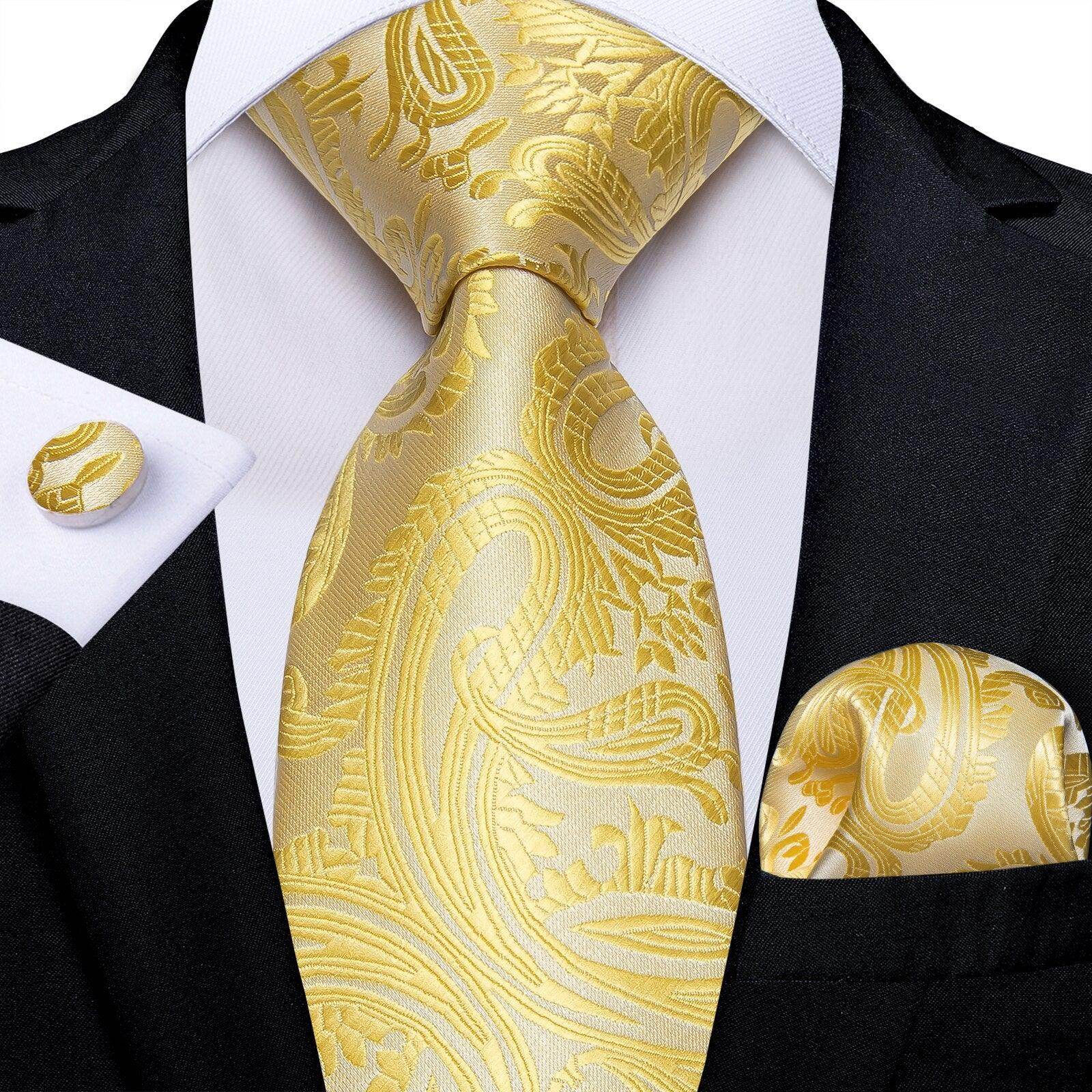 Neck Tie Set Handkerchief Cufflinks Gift For Men - VacationGrabs