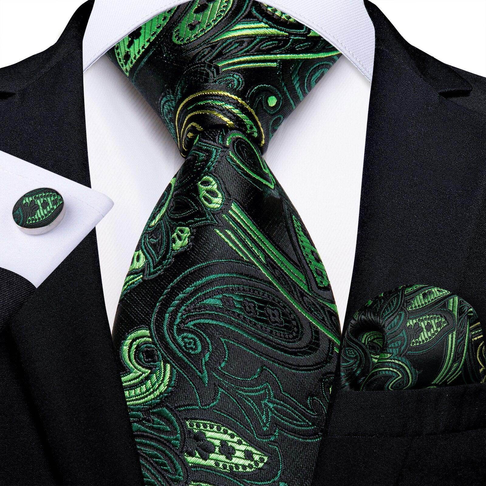 Neck Tie Set Handkerchief Cufflinks Gift For Men - VacationGrabs