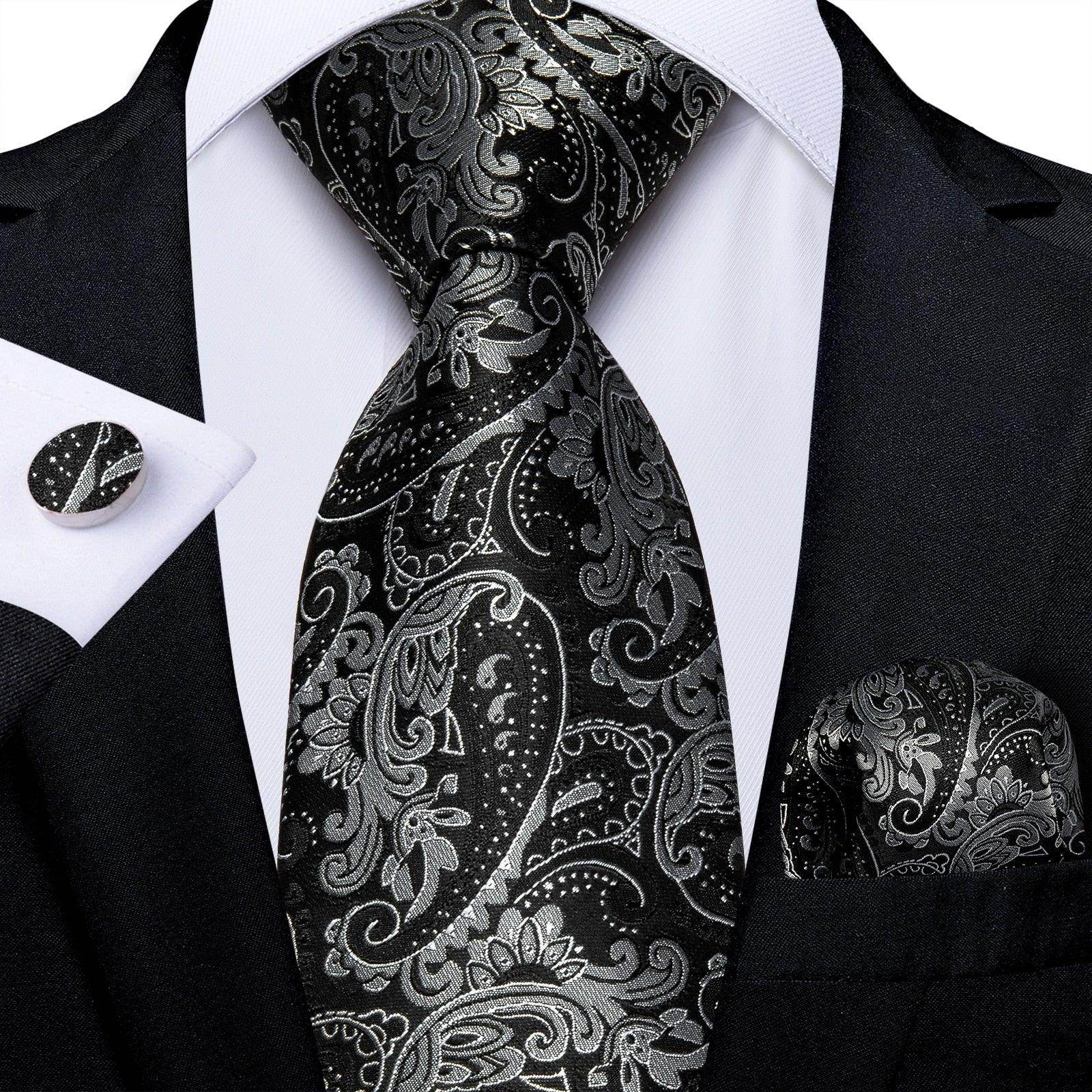 Neck Tie Set Handkerchief Cufflinks Gift For Men - VacationGrabs