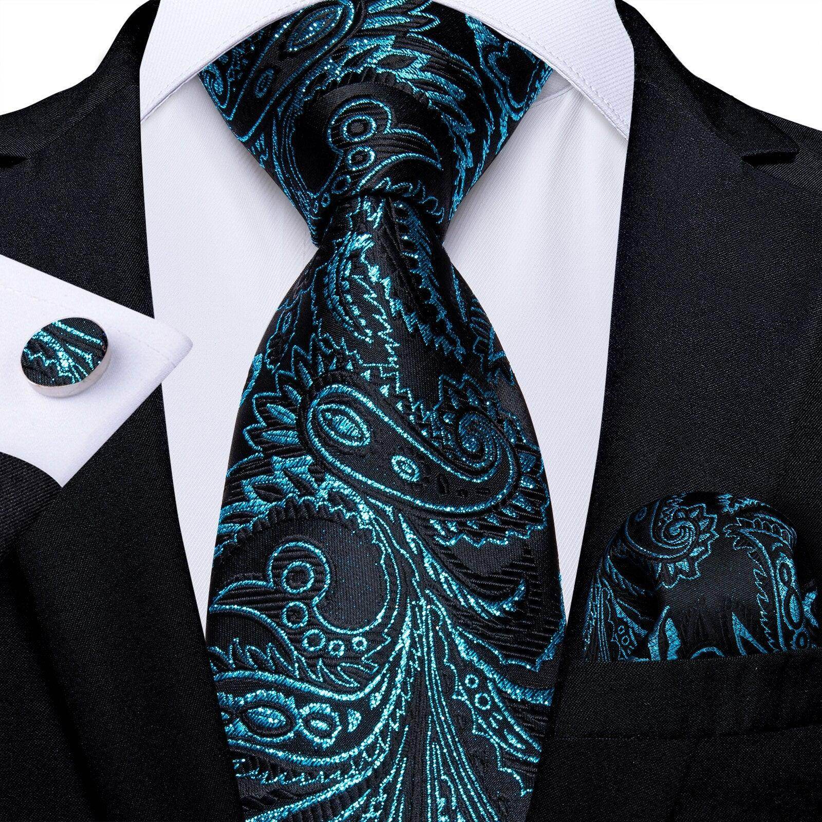 Neck Tie Set Handkerchief Cufflinks Gift For Men - VacationGrabs