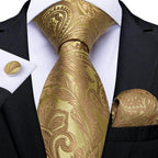 Neck Tie Set Handkerchief Cufflinks Gift For Men - VacationGrabs