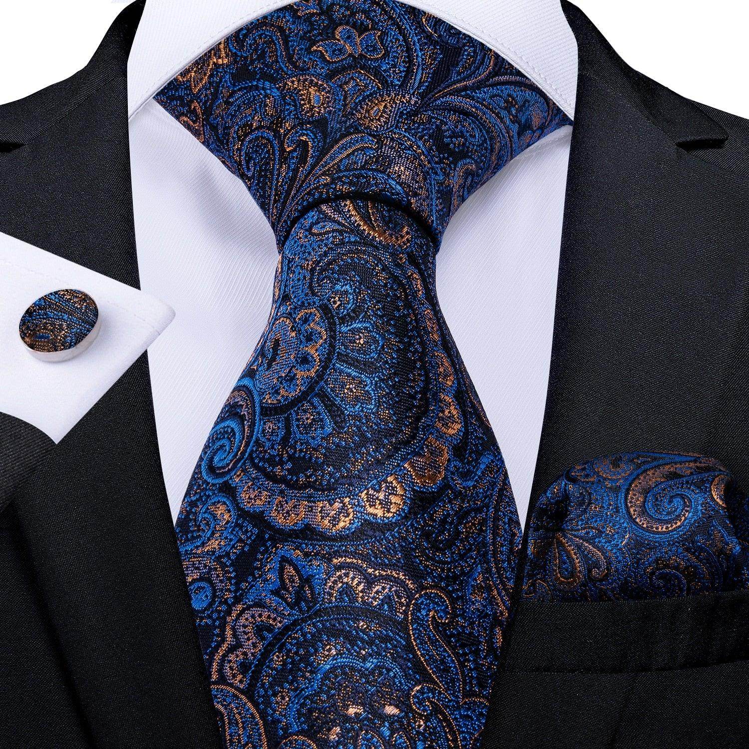 Neck Tie Set Handkerchief Cufflinks Gift For Men - VacationGrabs