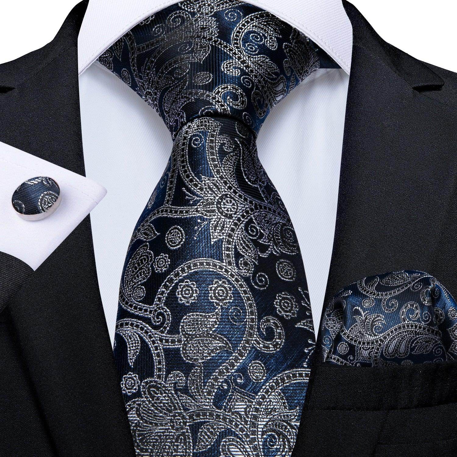 Neck Tie Set Handkerchief Cufflinks Gift For Men - VacationGrabs