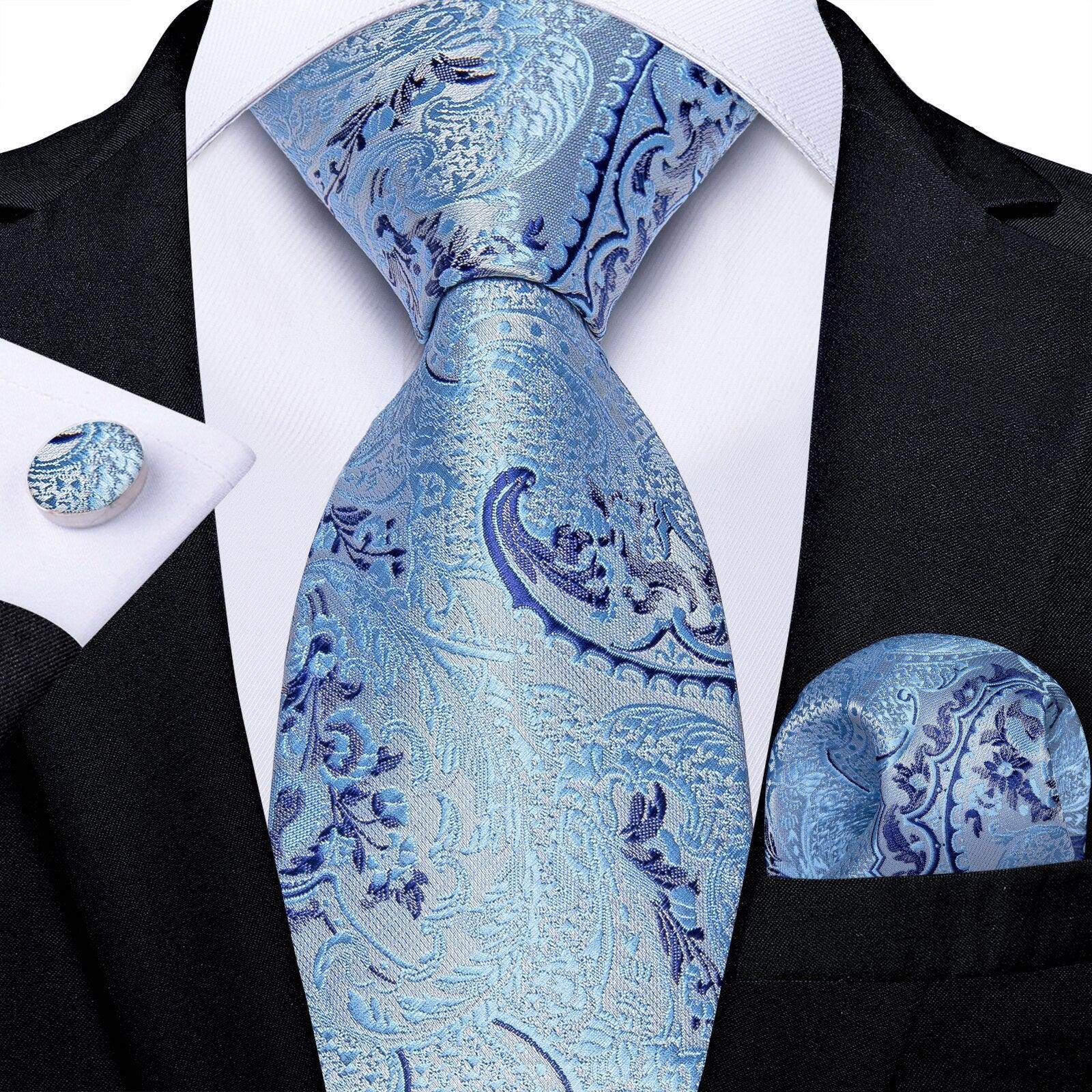 Neck Tie Set Handkerchief Cufflinks Gift For Men - VacationGrabs