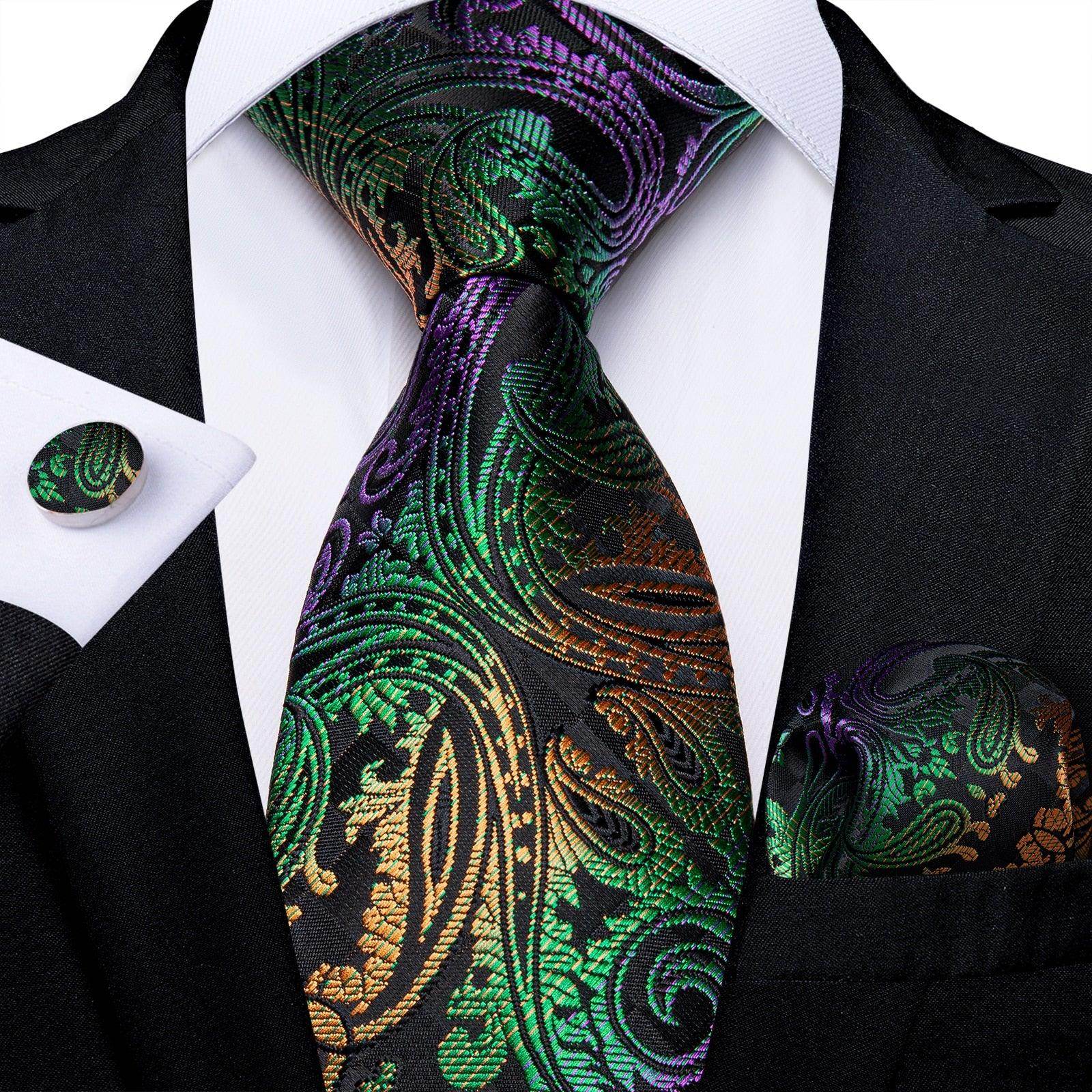 Neck Tie Set Handkerchief Cufflinks Gift For Men - VacationGrabs